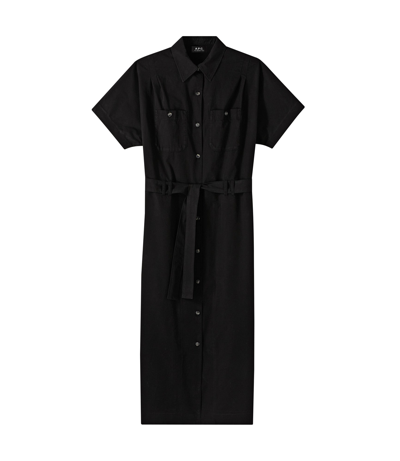 A.p.c. Black New Drew Midi Dress In Lzz - Black
