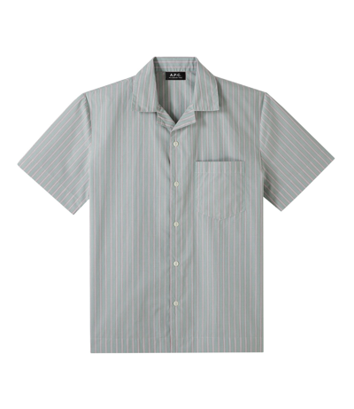 Apc Edd Stripe Short Sleeve Button-up Camp Shirt In Kab - Pale Green