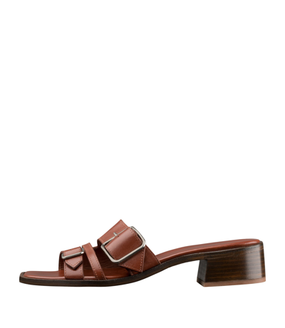 A.p.c. Aly À Talon 50mm Leather Slides In Cad - Nut Brown