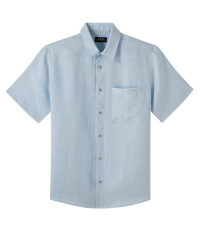 A.p.c. Bellini Short-sleeved Linen Shirt In Iab - Pale Blue
