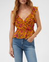 Veronica Beard Randa Floral-silk Top In Hot Orange Multi