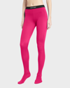 Tom Ford Glossy Jersey Footed Leggings With Logo Band In Bright Fux