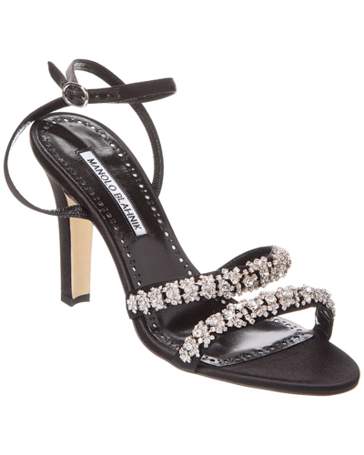 Manolo Blahnik Vedada Satin Crystal Ankle-strap Sandals In Black