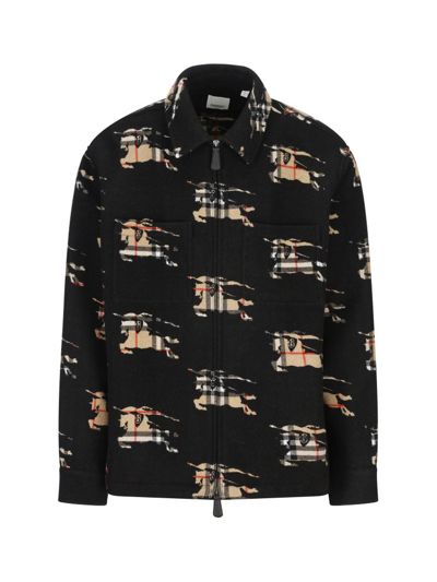 Burberry Check Ekd Wool Blend Zip-front Shirt In Multicolor