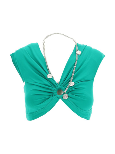 Rabanne Paco  Necklace Off Shoulder Top In Green