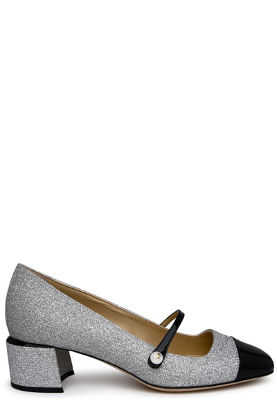 Jimmy Choo Elisa 45 Glittered And Patent-leather Mary Jane Pumps In Silver