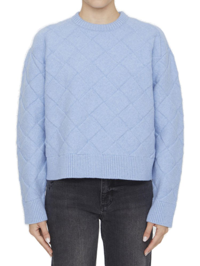 Bottega Veneta Braided Knit Wool Sweater In Light Blue