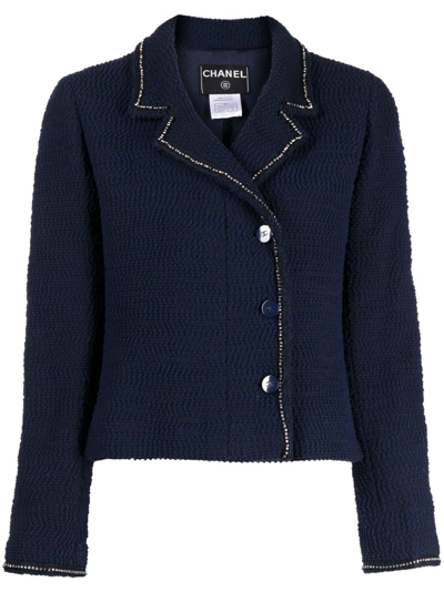 Pre-owned Chanel 2000 Off-centre Fastening Tweed Jacket In Blue
