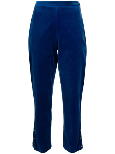 Pre-owned Chanel 1990-2000s Straight-legged Cropped Velvet Trousers In Blue