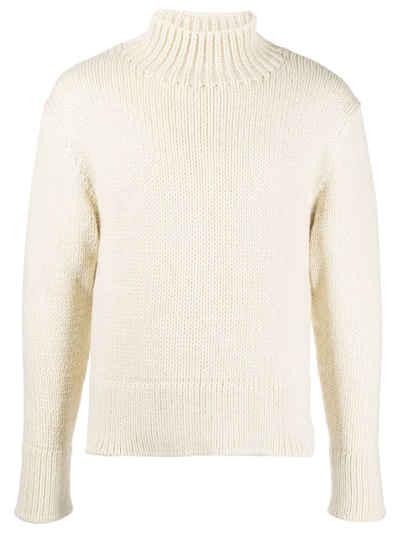 Jil Sander Ribbed Knit Jumper In Beige