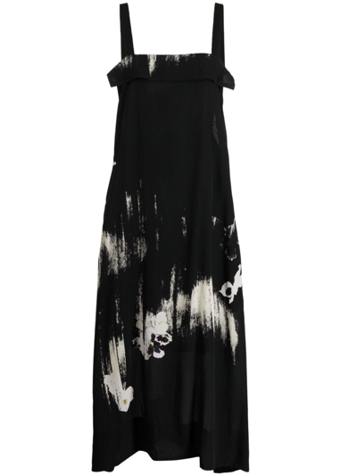 Y's Floral-print Midi Dress In Black