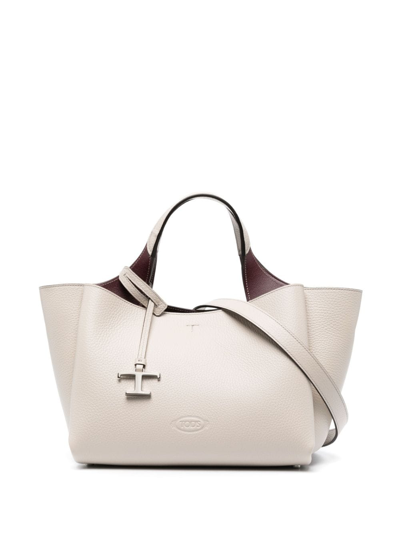 Tod's Logo-plaque Leather Tote Bag In Grey