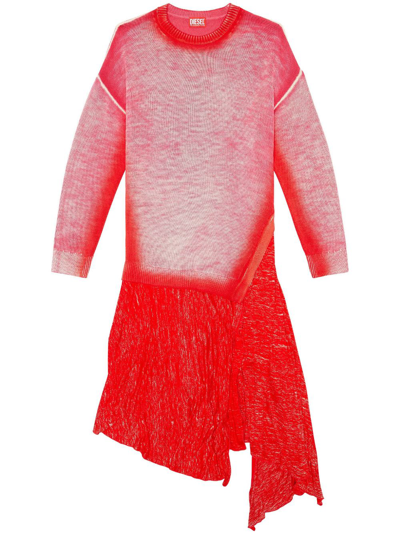 Diesel Asymmetric Knitted Midi Dress In Red