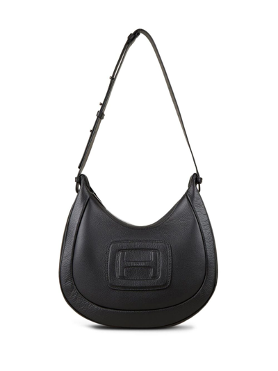 Hogan Logo-embossed Leather Shoulder Bag In Black