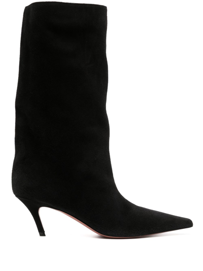 Amina Muaddi Fiona 70mm Pointed-toe Suede Boots In Schwarz