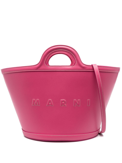 Marni Tropicalia Leather Tote Bag In Pink