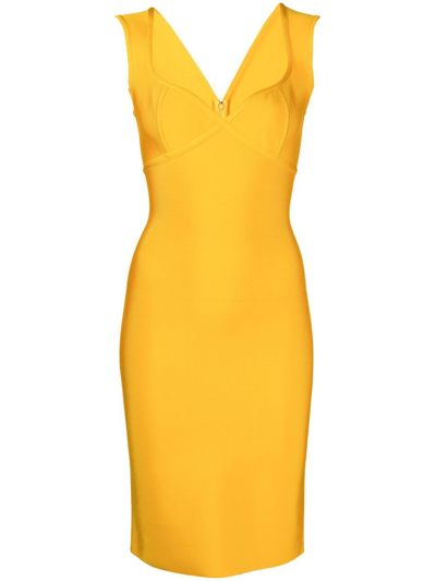 Herve L Leroux Sweetheart-neckline Pencil Dress In Yellow