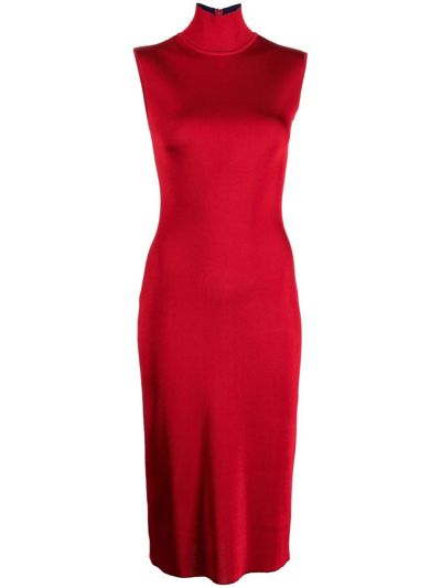 Herve L Leroux Knitted Pencil Dress In Red