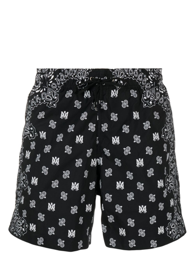 Amiri Black Bandana Swim Shorts In Multicolor