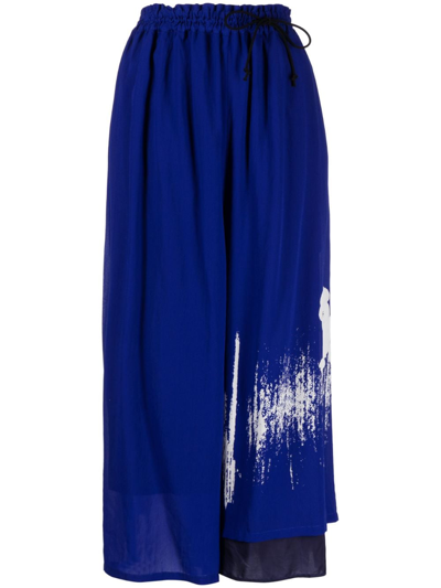 Y's Floral-print Palazzo Pants In Blue