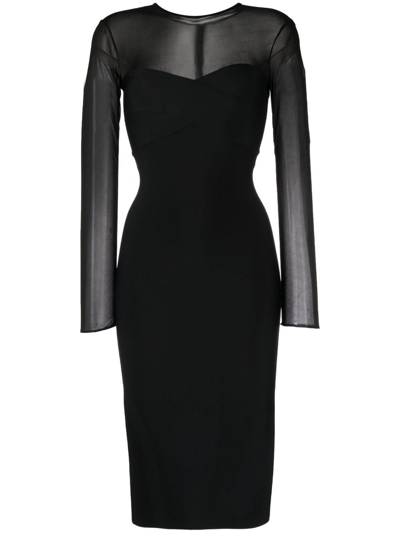 Herve L Leroux Long-sleeve Plunge-neck Dress In Black