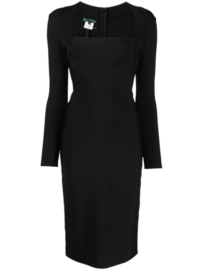Herve L Leroux Long-sleeve Scoop-neck Dress In Black