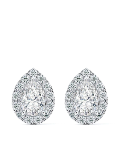 De Beers Jewellers 18kt White Gold Aura Solitaire Diamond Stud Earrings In Silver