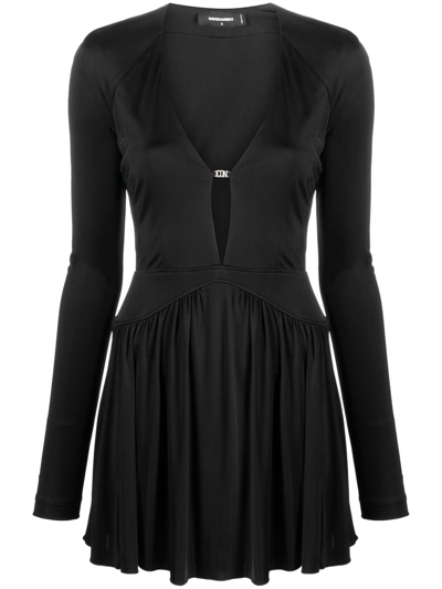 Dsquared2 V-neck Cut-out Minidress In Black