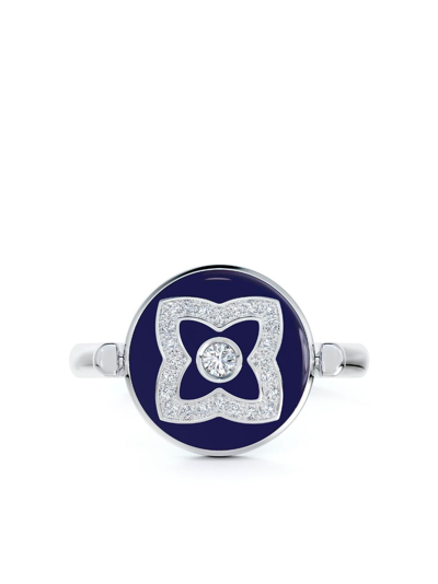 De Beers Jewellers 18kt White Gold Enchanted Lotus Diamond And Enamel Ring In Blue