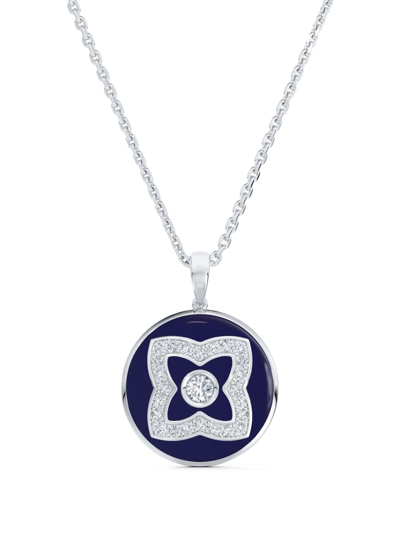 De Beers Jewellers 18kt White Gold Enchanted Lotus Diamond And Enamel Necklace In Blue