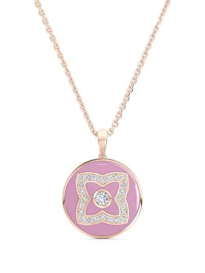 De Beers Jewellers 18kt Rose Gold Enchanted Lotus Diamond And Enamel Necklace In Pink
