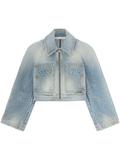 Palm Angels Paris Lw Cropped Denim Jacket In Baby Blue