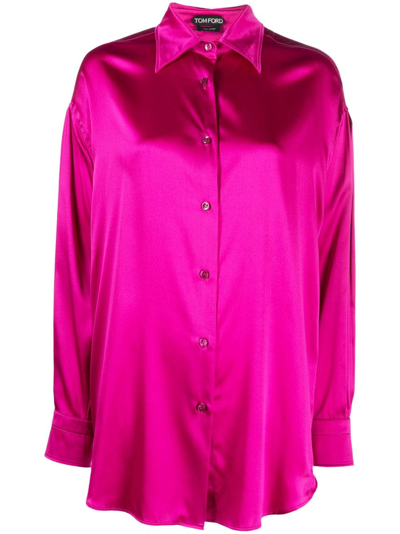 Tom Ford Long-sleeve Satin Shirt In Pink & Purple