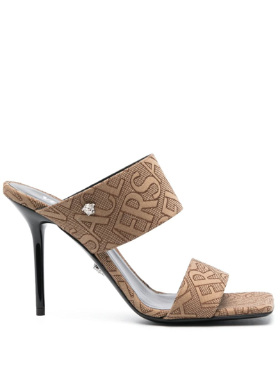 Versace Allover 95mm Jacquard Mules In Brown