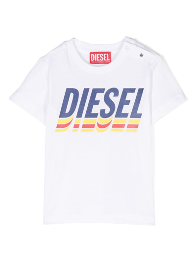 Diesel Babies' Logo印花棉t恤 In White