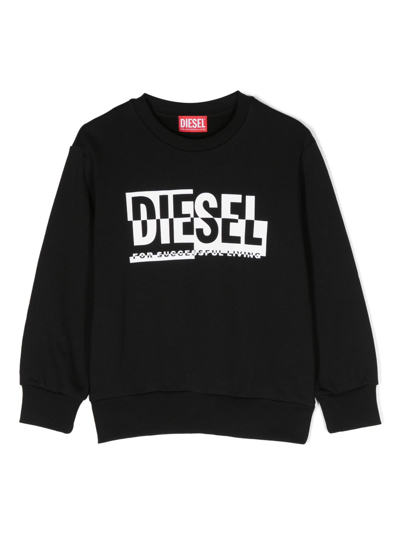 Diesel Kids' Logo-print Cotton Sweatshirt In Black