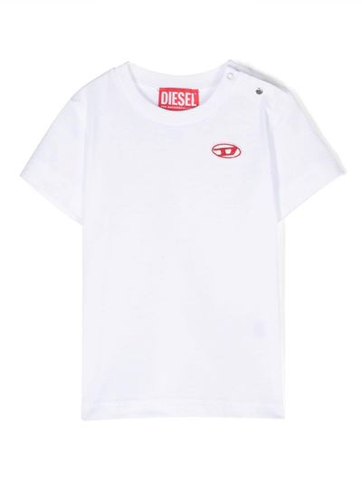 Diesel Kids' Logo-embroidered Cotton T-shirt In White