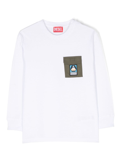 Diesel Kids' Logo-patch Cotton Sweatshirt In White