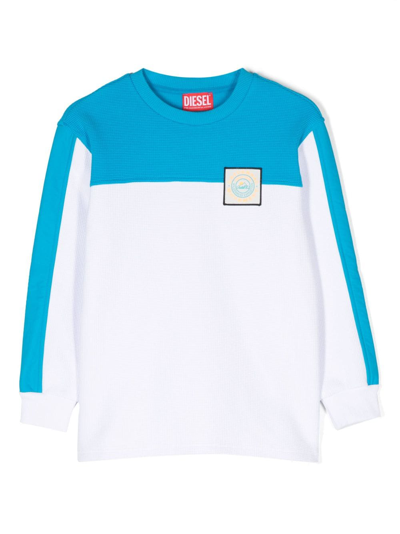 Diesel Kids' Logo-patch Two-tone Sweatshirt In White