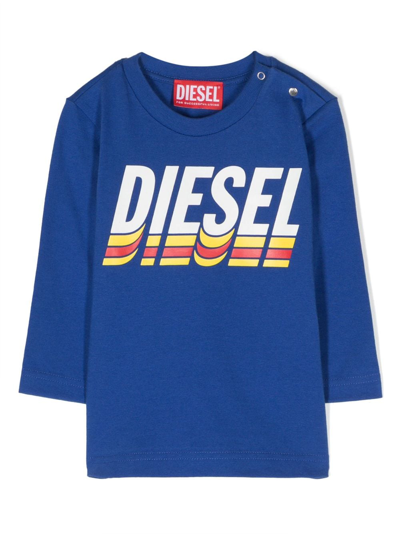 Diesel Kids' Logo-print Cotton T-shirt In Blue