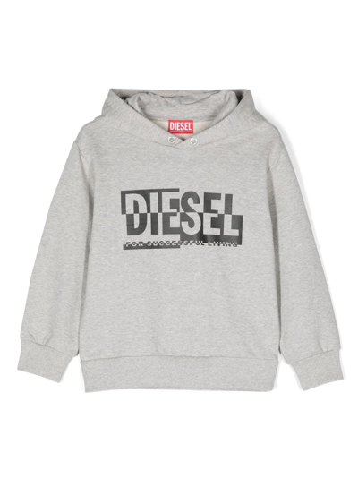 Diesel Kids' Logo-print Cotton Hoodie In Grey