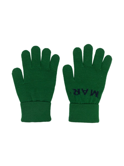 Marni Kids' Logo-intarsia Wool-blend Gloves In Green