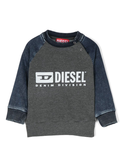 Diesel Babies' Logo-print Raglan-sleeves Sweatshirt In Grey