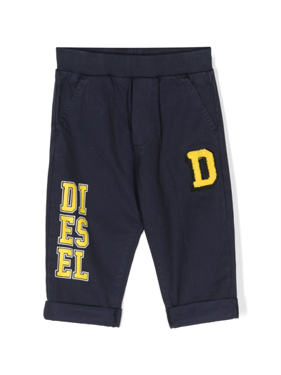 Diesel Babies' Logo-print Cotton Track Pants In Blue