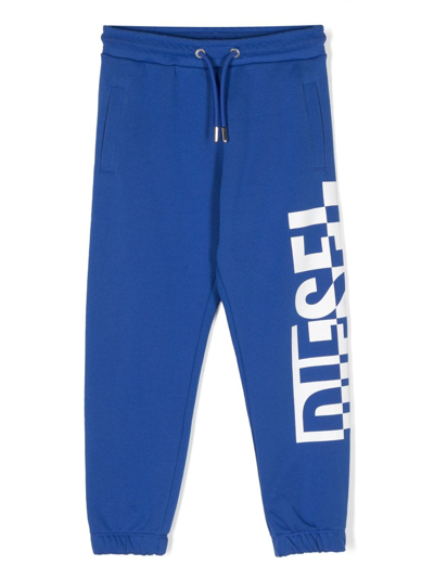 Diesel Kids' Logo-print Cotton Track Pants In Blue