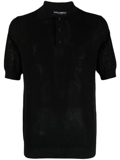 Dolce & Gabbana Knitted Short-sleeve Polo Shirt In Black