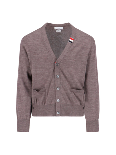 Thom Browne Logo Cardigan In Brown