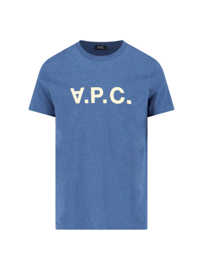 Apc V.p.c. Flocked-logo T-shirt In Blue