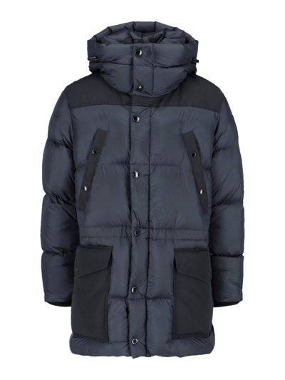 Burberry Maxi Hooded Down Jacket In Gray