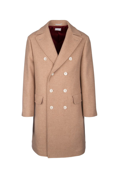 Brunello Cucinelli Straight Shoulder Double Breasted Coat In Camelchiarosabbia